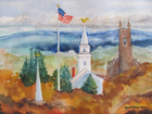 Pat Barkman painting, "Dix Range from Clear Pond"