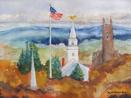 Pat Barkman painting, "Dix Range from Clear Pond"